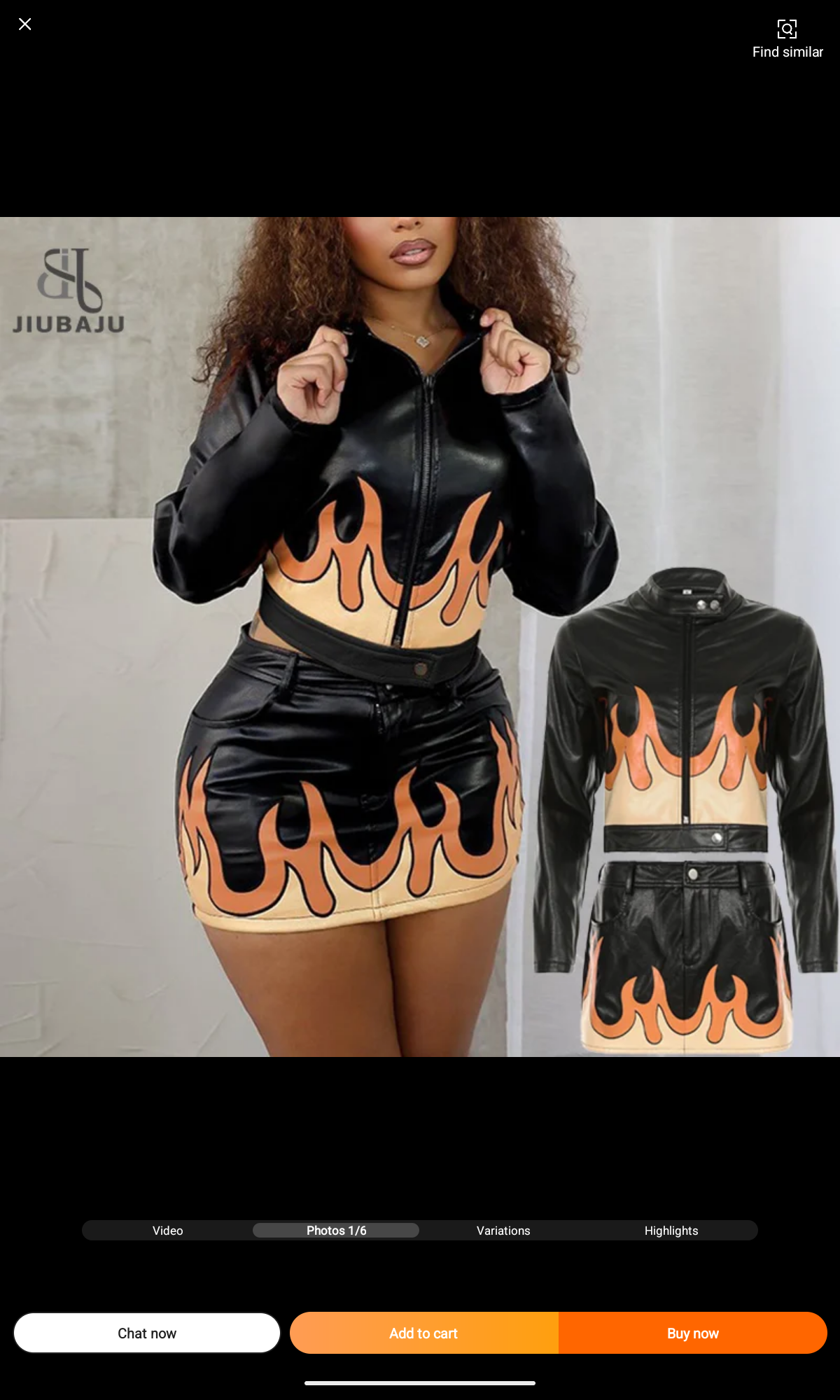 Sexy flame print 2 piece pu leather skirt and jacket set