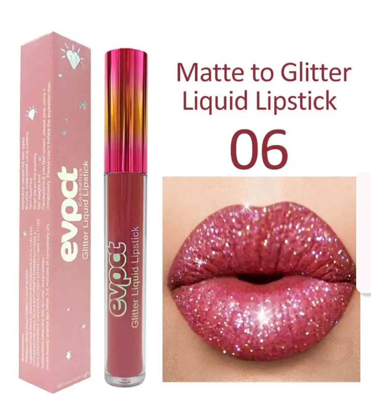 Matte to glitter liquid lipstick