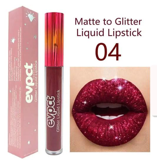 Matte to glitter liquid lipstick