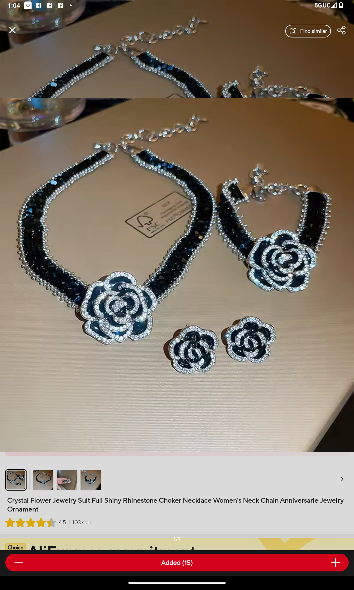 Elegant black crystal rose 3 piece choker, bracelet and earring set